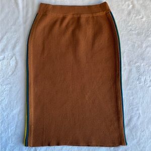 Woman Bodycon Multi Striped Brown Skirt Size Medium